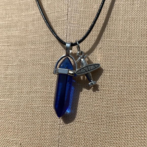 Handmade Cobalt Blue Resin Crystal Amulet Necklace & Airplane Charm - Picture 3 of 8